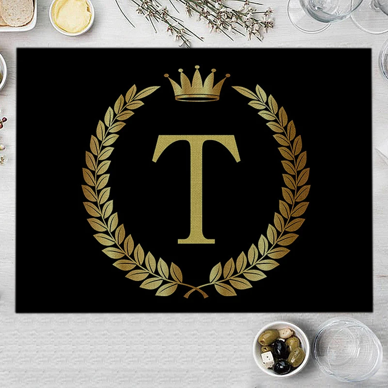 Home Decor Black Gold Letter Printing Linen Placemat for Dining Table Drink Coaster Home Decoration Modern Kitchen Cup Pads