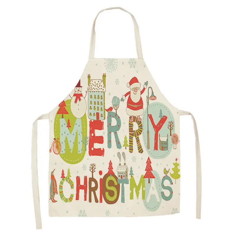 1Pcs Merry Christmas Apron for Woman Pinafore Cotton Linen Aprons Adult Bibs Kitchen Baking Cooking Accessories