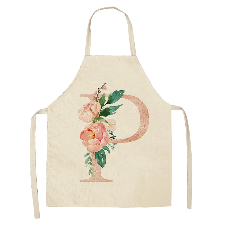 1Pcs Pink Letter Flower Kitchen Aprons for Women Cotton Linen Bibs Household Cleaning Pinafore Home Cooking Apron