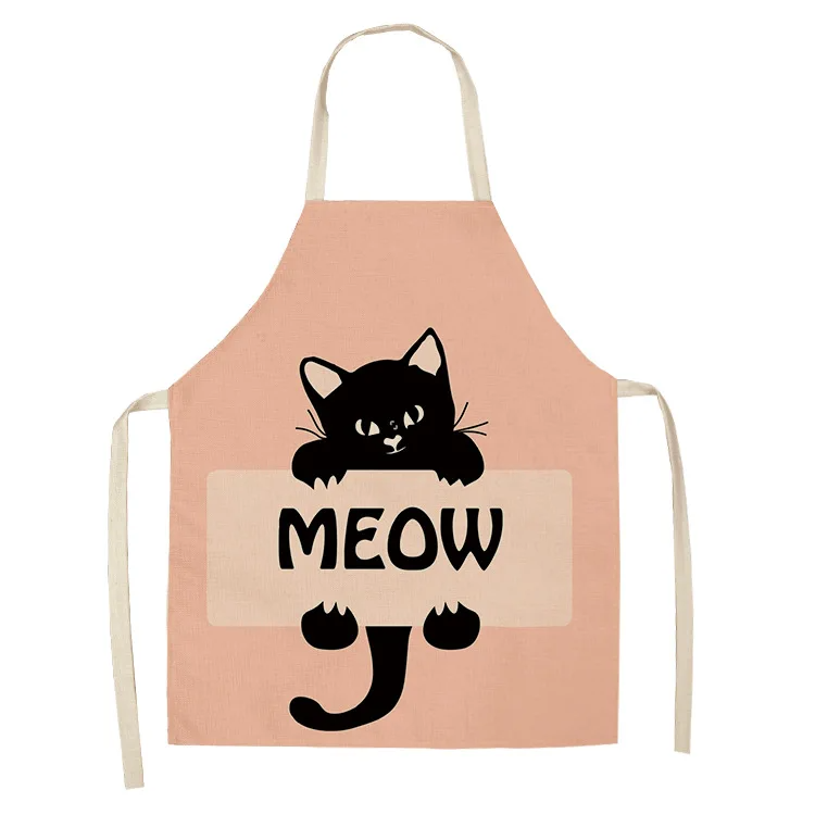 1Pc Kitchen Apron Cute Cartoon Cat Printed Sleeveless Cotton Linen Chef Aprons for Men Women Home Cleaning Tools