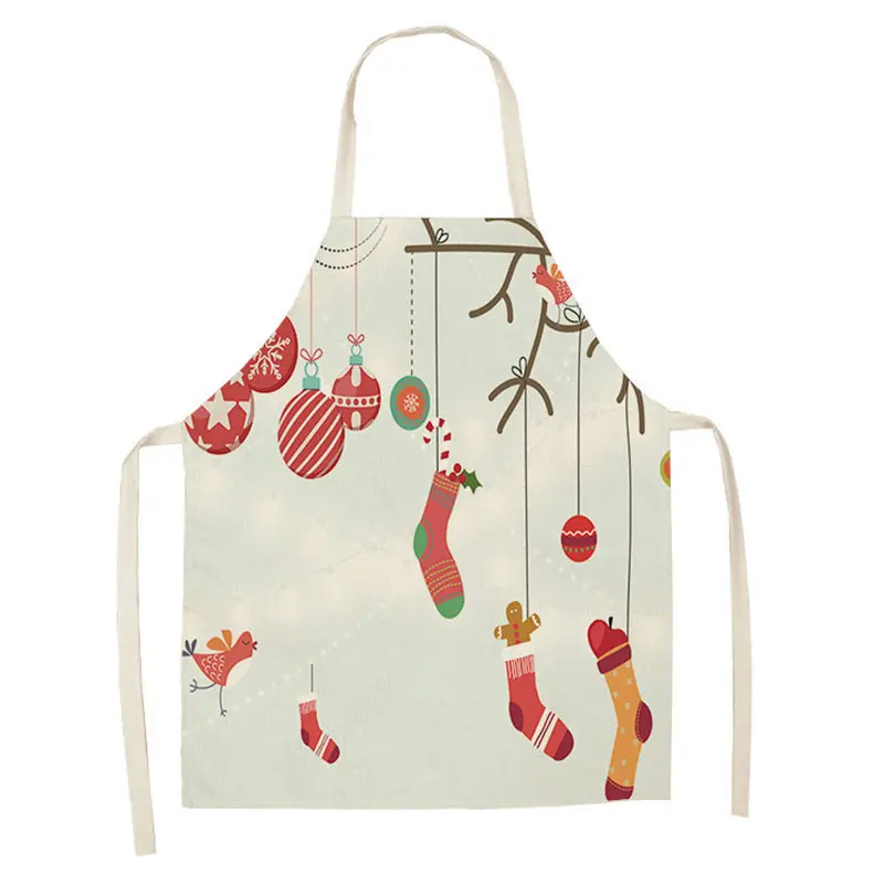 1Pc Christmas Apron for Woman Kids Pinafore Cotton Linen Kitchen Aprons 55x68cm Adult Bibs For Home Baking Cooking Accessory