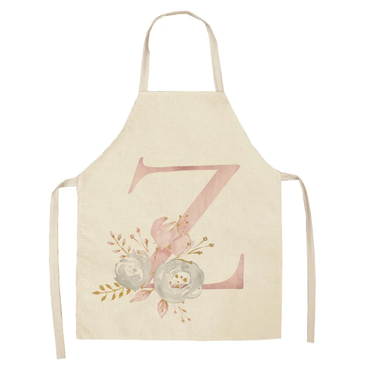 1Pc Pink Letter Flower Cotton Linen Chef Aprons Home Cooking Baking Coffee Shop Cleaning Apron Kitchen Accessories