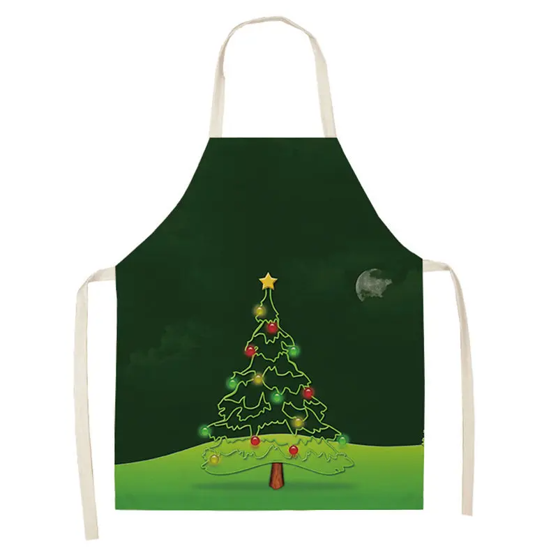 1pc Christmas Apron Santa Claus Snowman Pinafore Cotton Linen Chef Aprons Adult Bibs  for Home Kitchen Cooking Baking