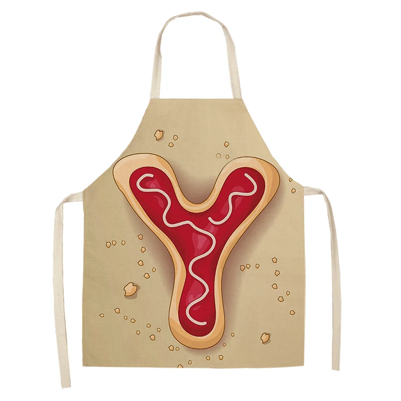 1Pc Letter Pattern Kitchen Apron Sleeveless Cotton Linen Kids Aprons For Cooking Baking bbq Home Cleaning Tools