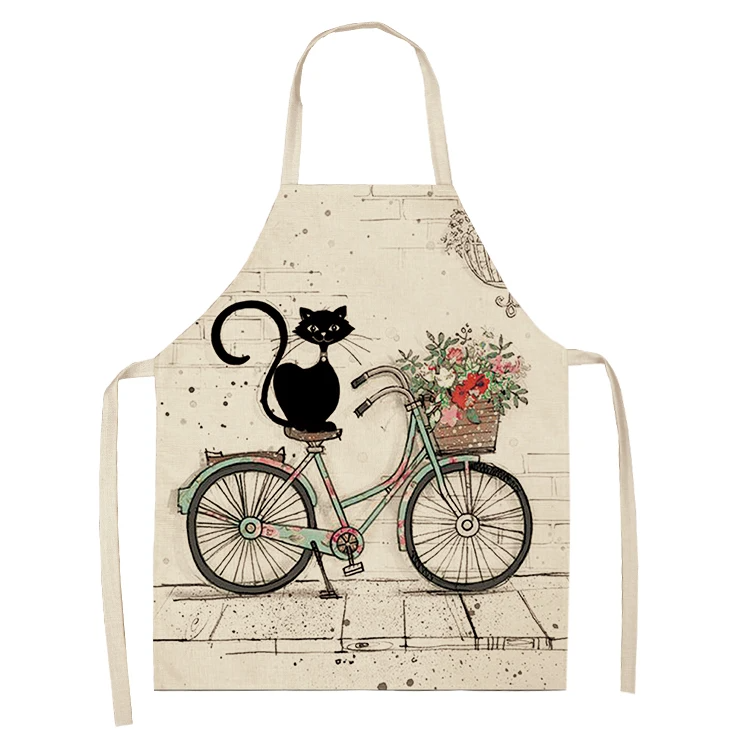1Pc Kitchen Apron Cute Cartoon Cat Printed Sleeveless Cotton Linen Chef Aprons for Men Women Home Cleaning Tools