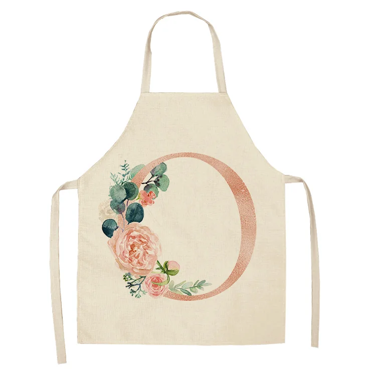 1Pcs Pink Letter Flower Kitchen Aprons for Women Cotton Linen Bibs Household Cleaning Pinafore Home Cooking Apron
