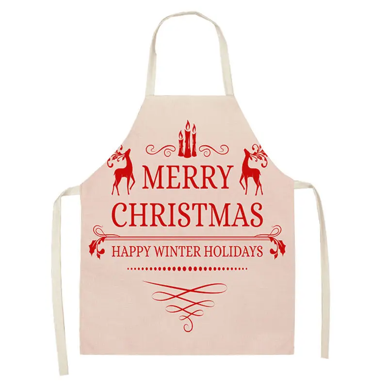 1pc Christmas Aprons Pinafore Cotton Linen Kitchen Apron Woman Bibs for Home Cooking Baking Cleaning Accessories