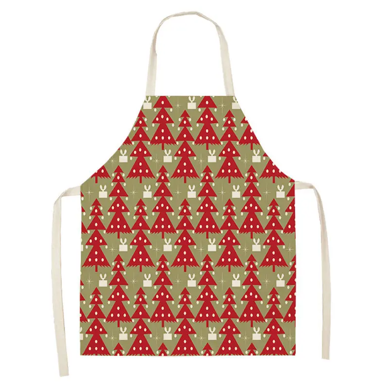 1pc Christmas Aprons Pinafore Cotton Linen Kitchen Apron Woman Bibs for Home Cooking Baking Cleaning Accessories