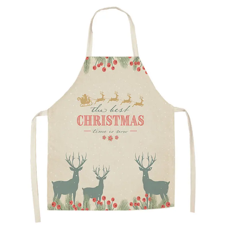 1Pcs Merry Christmas Apron for Woman Pinafore Cotton Linen Aprons Adult Bibs Kitchen Baking Cooking Accessories