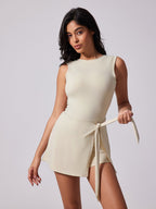 Slimming and comfortable solid-color sports one-piece set for women, anti-exposure and breathable One-piece tennis skirt with a flattering back design