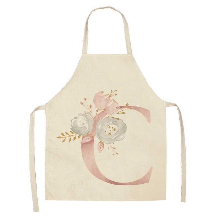 1Pc Pink Letter Flower Cotton Linen Chef Aprons Home Cooking Baking Coffee Shop Cleaning Apron Kitchen Accessories