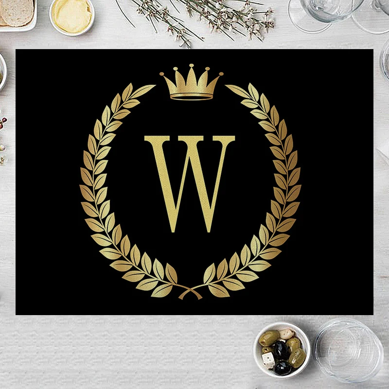 Home Decor Black Gold Letter Printing Linen Placemat for Dining Table Drink Coaster Home Decoration Modern Kitchen Cup Pads