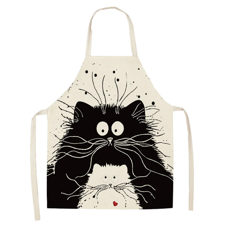 1Pc Kitchen Apron Cute Cartoon Cat Printed Sleeveless Cotton Linen Chef Aprons for Men Women Home Cleaning Tools