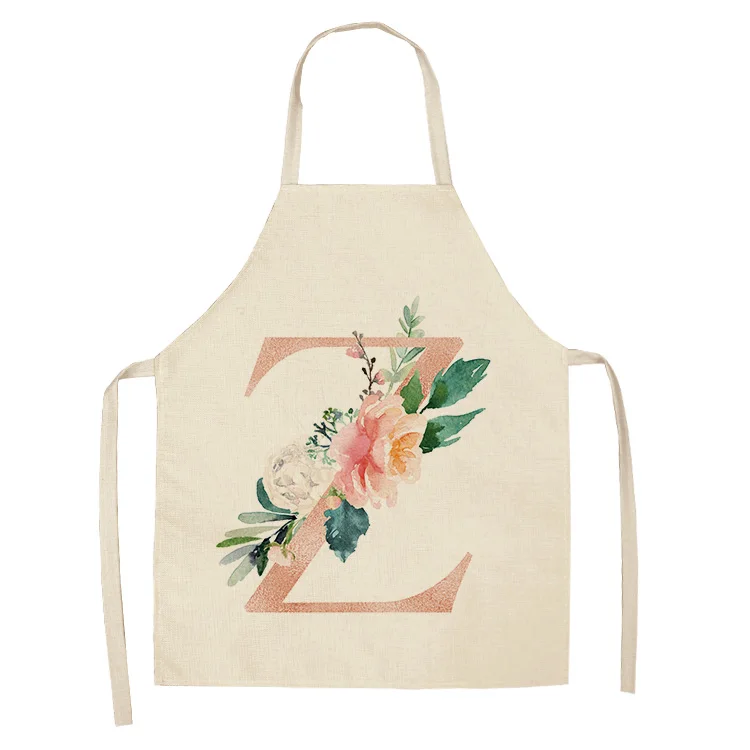 1Pcs Pink Letter Flower Kitchen Aprons for Women Cotton Linen Bibs Household Cleaning Pinafore Home Cooking Apron