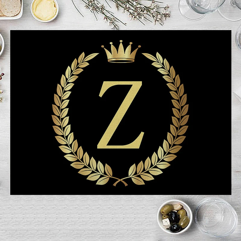 Home Decor Black Gold Letter Printing Linen Placemat for Dining Table Drink Coaster Home Decoration Modern Kitchen Cup Pads