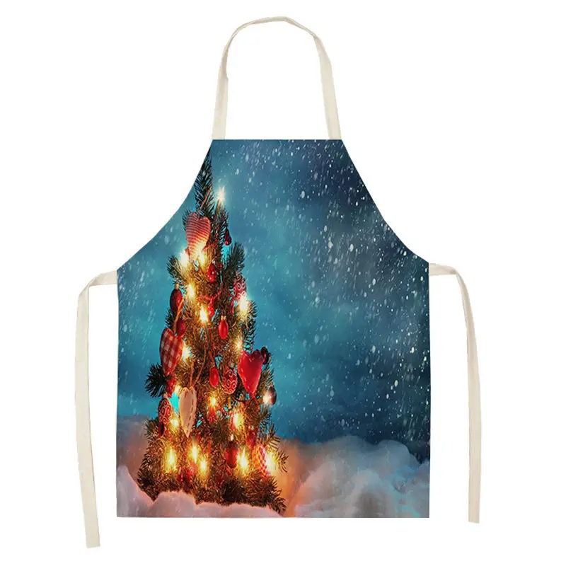 1pc Christmas Aprons Pinafore Cotton Linen Kitchen Apron Woman Bibs for Home Cooking Baking Cleaning Accessories