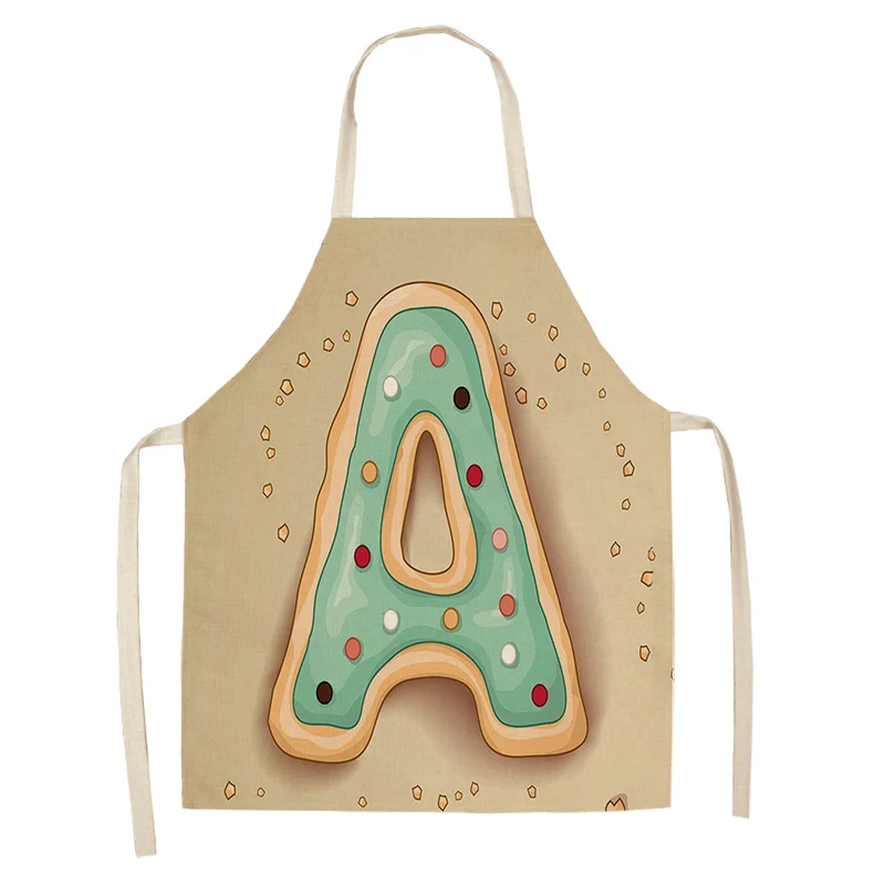 1Pc Letter Pattern Kitchen Apron Sleeveless Cotton Linen Kids Aprons For Cooking Baking bbq Home Cleaning Tools