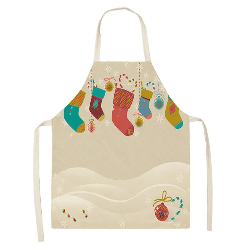 1Pc Christmas Apron for Woman Kids Pinafore Cotton Linen Kitchen Aprons 55x68cm Adult Bibs For Home Baking Cooking Accessory