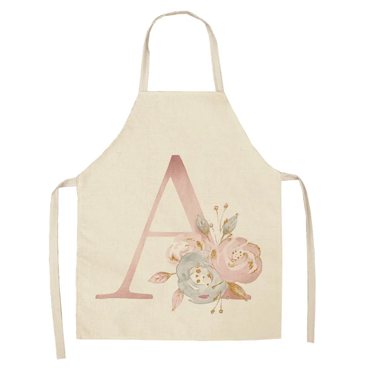 1Pc Pink Letter Flower Cotton Linen Chef Aprons Home Cooking Baking Coffee Shop Cleaning Apron Kitchen Accessories