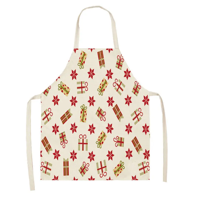 Christmas Aprons Pinafore Cotton Linen Kitchen Apron Woman Bibs for Home Cooking Baking Cleaning Accessories