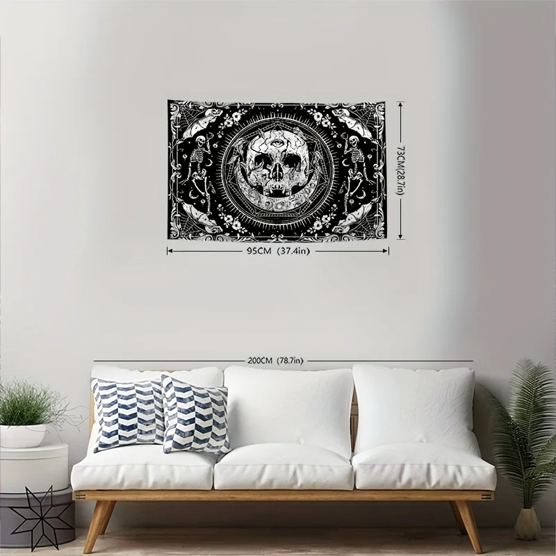 1pc Boho Skull Print Tapestry, Wall Hanging Peach Skin Tapestry For Living Room Bedroom Dorm Room Decor Home Decor