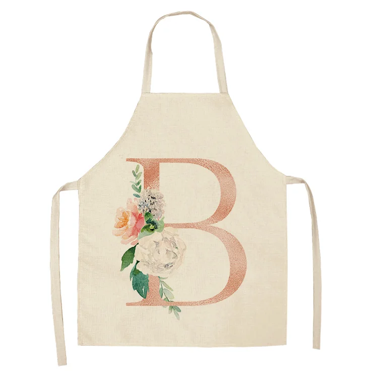 1Pcs Pink Letter Flower Kitchen Aprons for Women Cotton Linen Bibs Household Cleaning Pinafore Home Cooking Apron