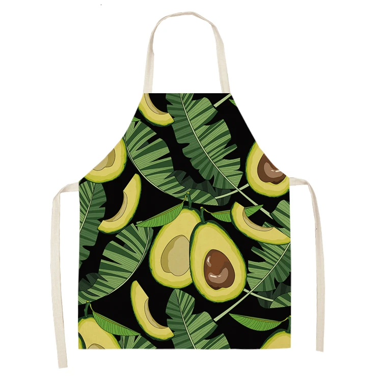 1PC Cotton Linen Apron Avocado Printed Kitchen Women Baking Waist Bib Home Cooking Brief Sleeveless Pinafore