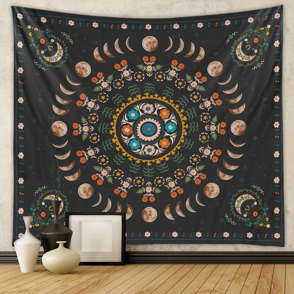 Moon Phase Tapestry Wall Hanging White Black Colorful Sun Mandala Tapestry Wall Hanging Celestial Wall Tapestry Hippie Wall Carp