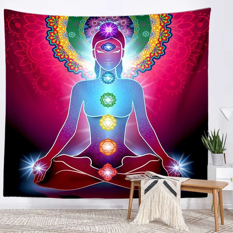 Buddha Statue Meditation 7 Chakra Tapestry Wall Hanging Mandala Tapestries Wall Cloth Psychedelic Yoga Wall Hanging