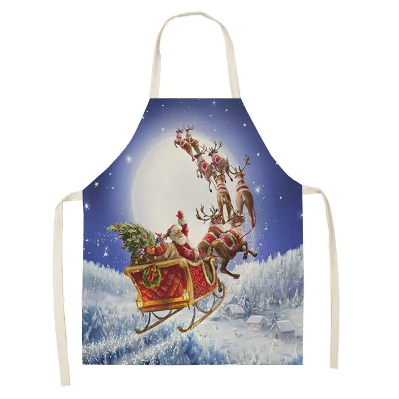 1pc Christmas Linen Apron Santa Claus Pinafores Cotton Linen Aprons 55x68cm Woman Adult Bibs for Home Kitchen Cooking Baking