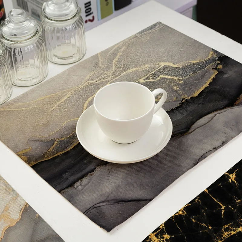 kitchen Placemat Black Cotton Linen Heart Love Table Mats Nordic Western Placemat Cup Mats Waterproof Drink Coaster