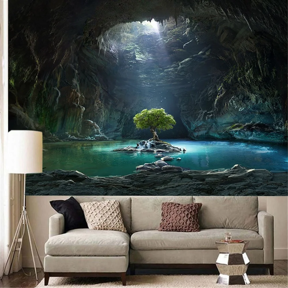 Natural Skull Head Water Spray Waterfall 3D Printing Tapestry Wall Home Decoration Wall Background Cloth