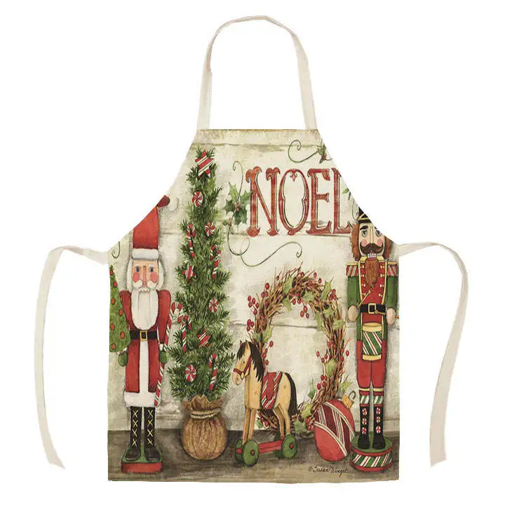 1Pcs Kitchen Apron red truck christmas wish tree Printed Sleeveless Cotton Linen Aprons for Men Women Home Cleaning Tools