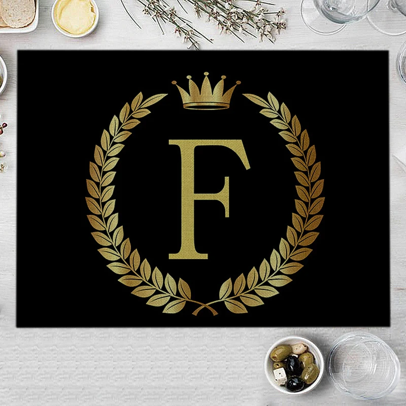 Home Decor Black Gold Letter Printing Linen Placemat for Dining Table Drink Coaster Home Decoration Modern Kitchen Cup Pads