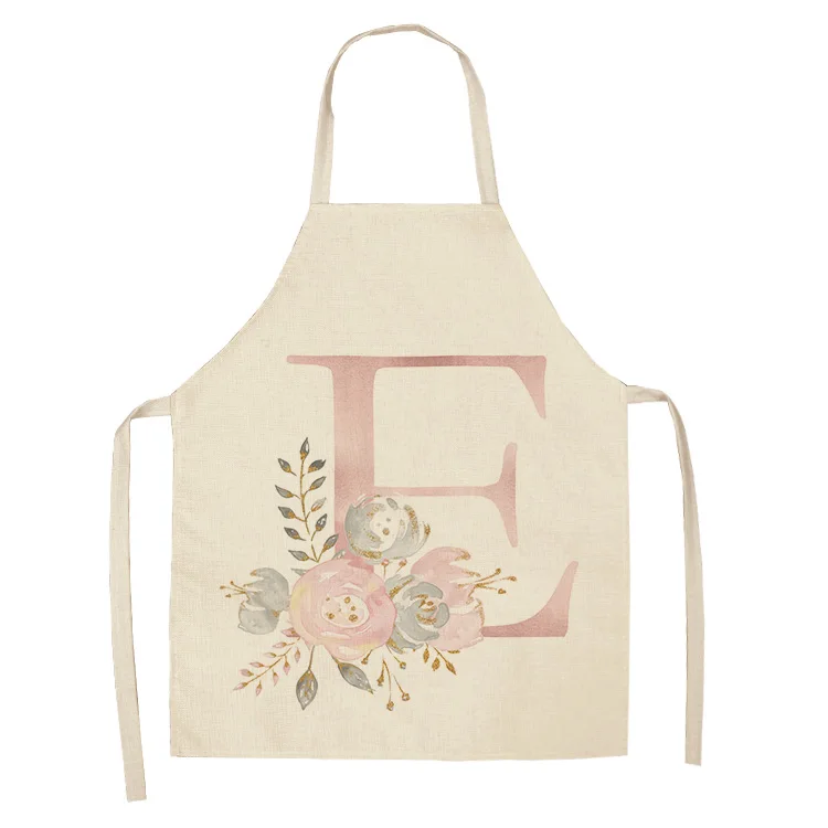 1Pc Pink Letter Flower Cotton Linen Chef Aprons Home Cooking Baking Coffee Shop Cleaning Apron Kitchen Accessories