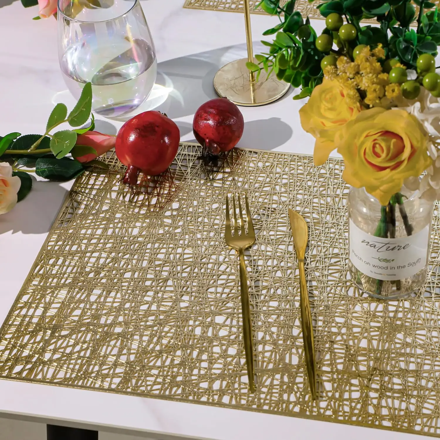 Hot Sale Set  Rectangular Hollow Out Design Placemats PVC Vinyl Pressed Heat-resistant Table Mats Home Use Placemat