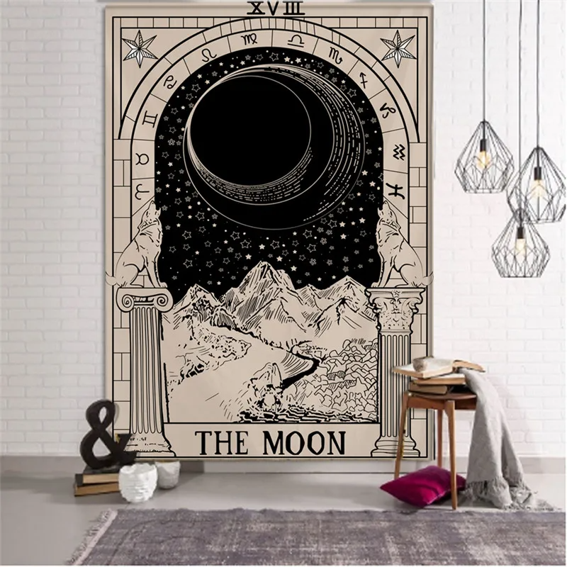 Black Tapestry Wall Hanging Psychedelic Sun Tarot Card Hippie Astrology Divination Witchcraft Background Wall Room Boho Decor