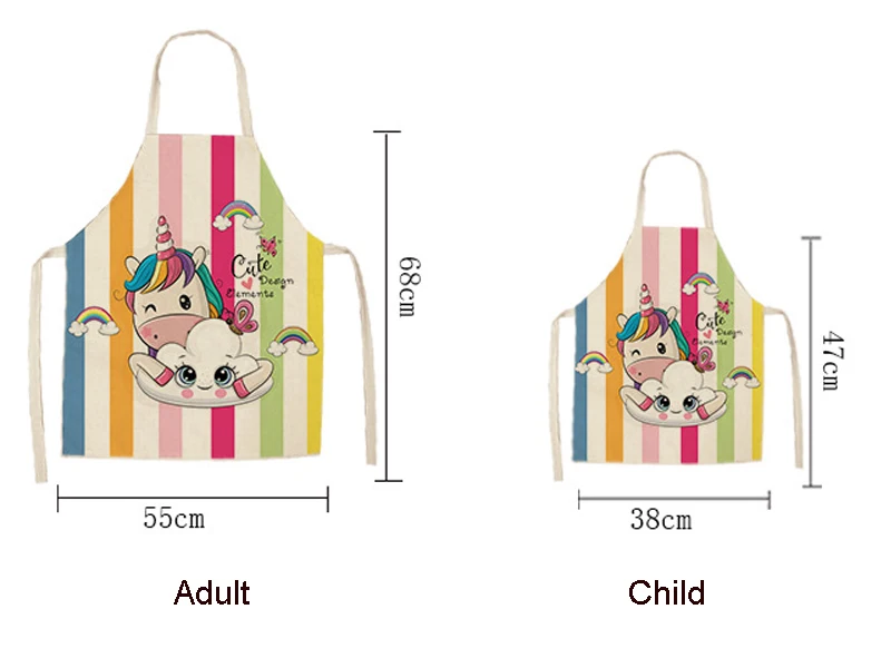 Parent-child Kitchen Apron Cartoon Rainbow Unicorn Printed Sleeveless Cotton Linen Aprons for Men Women Home Cleaning Tools