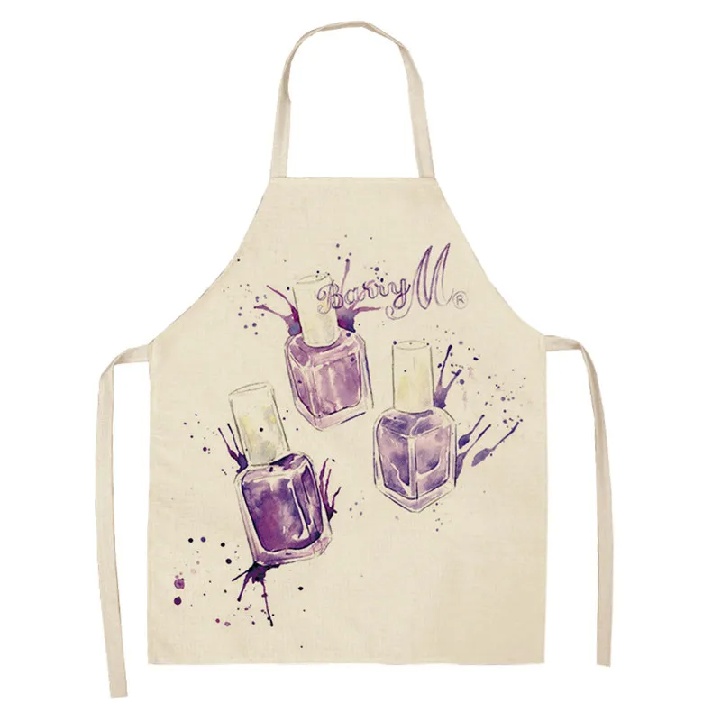 1 Pcs Kitchen Apron Color Nail Polish Bottle Printed Sleeveless Cotton Linen Aprons Men Women Home Cleaning Tools
