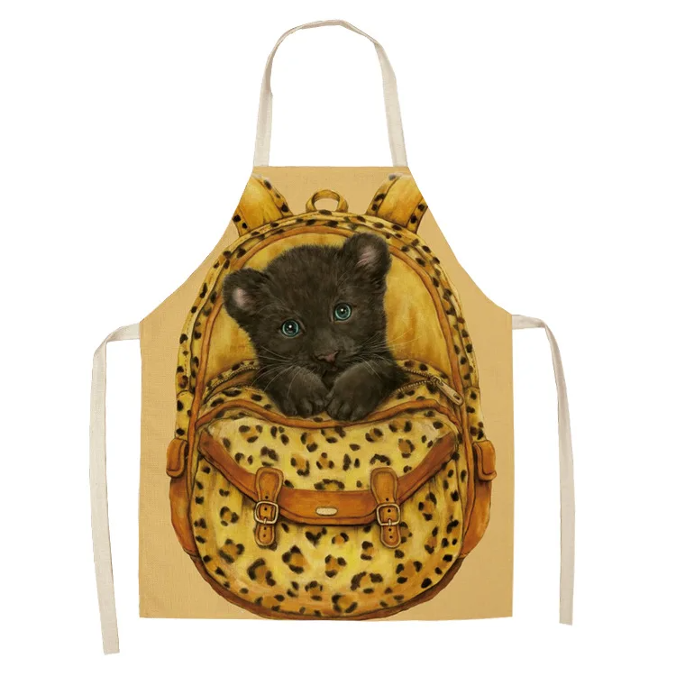 Parent-child Kitchen Apron Cartoon Cat/Panda/Tiger Printed Sleeveless Cotton Linen Aprons for Men Women Home Cleaning Tools