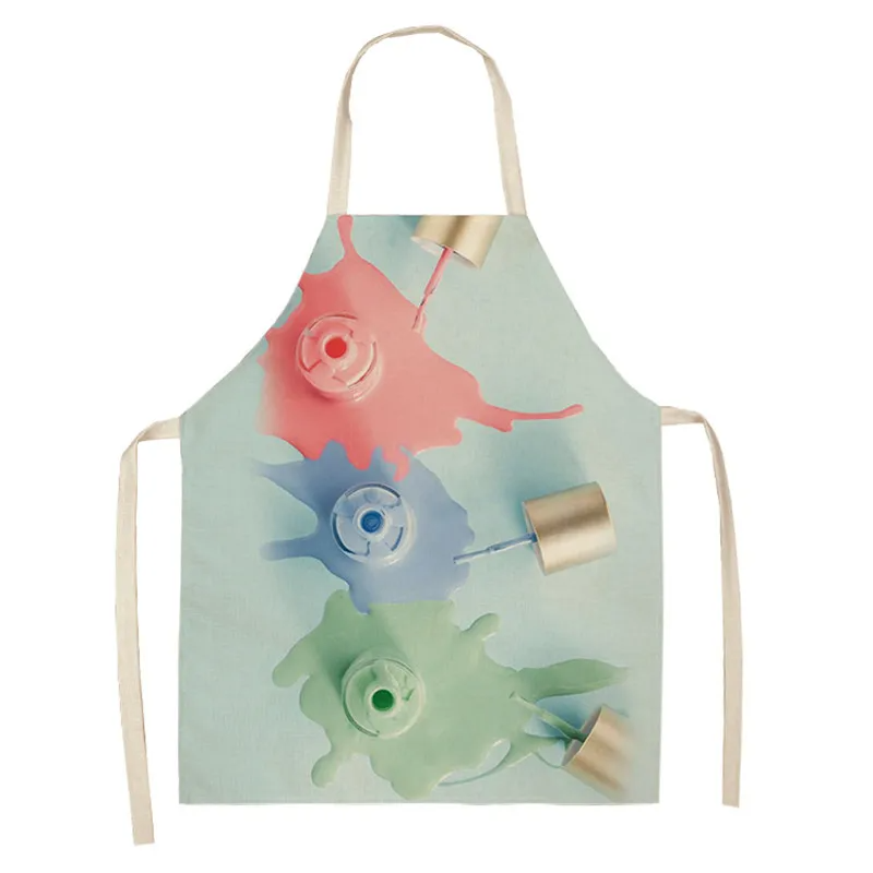 1 Pcs Kitchen Apron Color Nail Polish Bottle Printed Sleeveless Cotton Linen Aprons Men Women Home Cleaning Tools