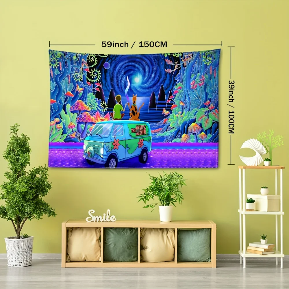 1pc Mystical Mushroom Forest Tapestry for Bedroom and Living Room Decor - Bohemian Cartoon Wall Hanging with Wizardry Design