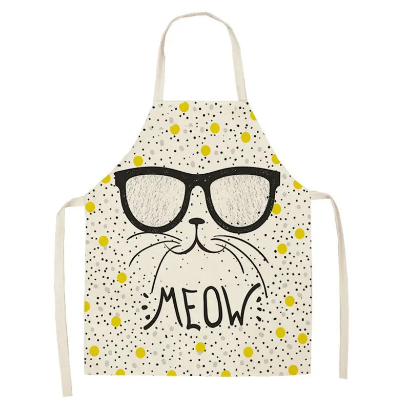Lovely Cartoon Cats Kitchen Aprons for Women Cotton Linen Bibs Household Cleaning Pinafore Home Cooking Apron