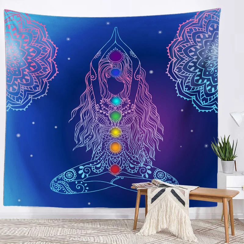 Buddha Statue Meditation 7 Chakra Tapestry Wall Hanging Mandala Tapestries Wall Cloth Psychedelic Yoga Wall Hanging