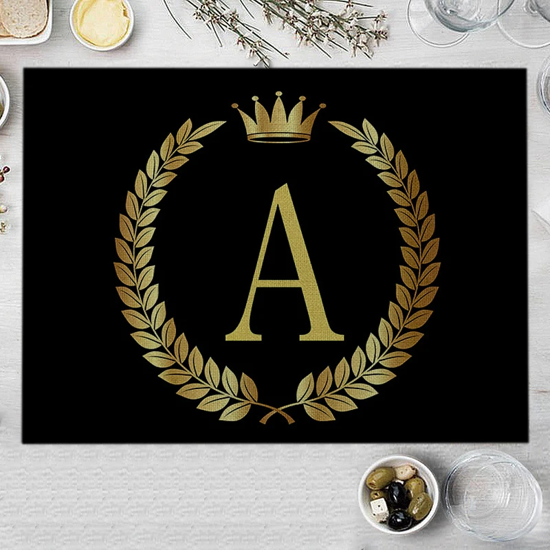 Home Decor Black Gold Letter Printing Linen Placemat for Dining Table Drink Coaster Home Decoration Modern Kitchen Cup Pads