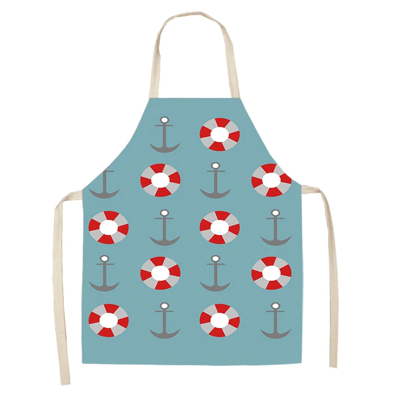 Marine Anchor Nautical Ocean Pattern Kitchen Apron for Woman Cotton Linen Aprons Home Cooking Baking Bibs