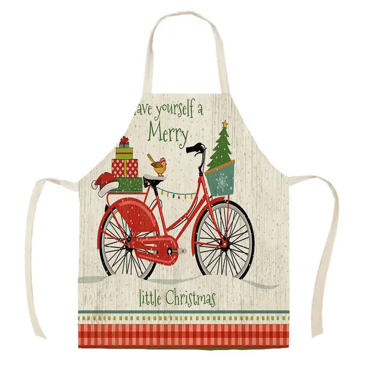 1Pcs Kitchen Apron red truck christmas wish tree Printed Sleeveless Cotton Linen Aprons for Men Women Home Cleaning Tools