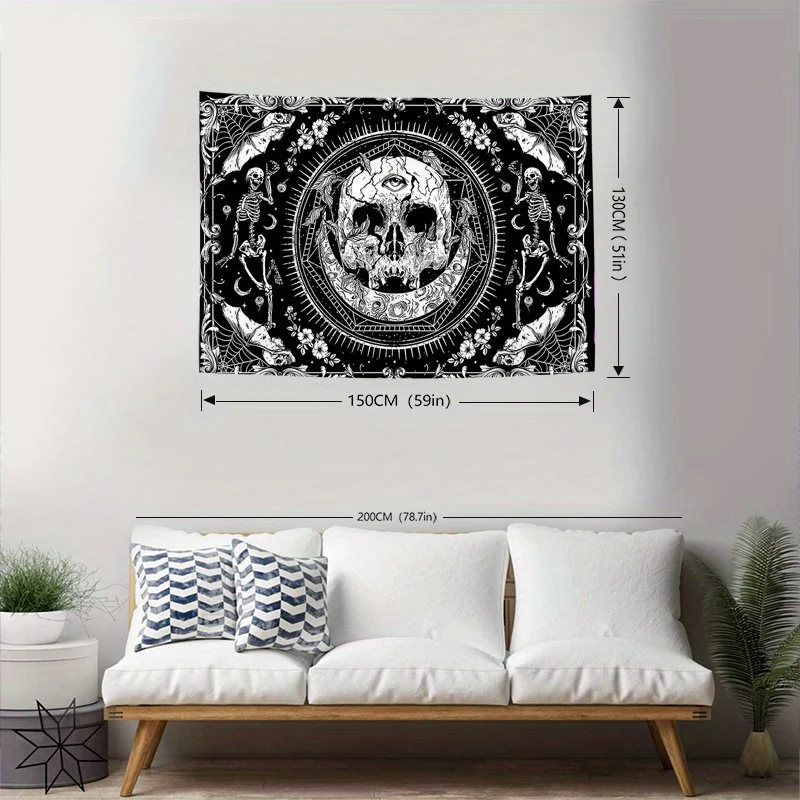 1pc Boho Skull Print Tapestry, Wall Hanging Peach Skin Tapestry For Living Room Bedroom Dorm Room Decor Home Decor