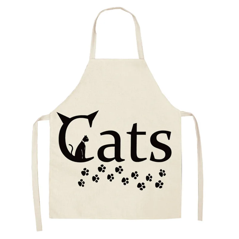 1Pcs Kitchen Apron Cute Cartoon Cat Printed Sleeveless Cotton Linen Aprons for Men Women Home Cleaning Tools