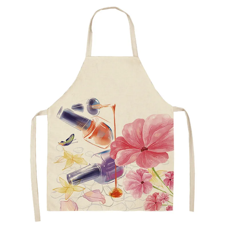 1 Pcs Kitchen Apron Color Nail Polish Bottle Printed Sleeveless Cotton Linen Aprons Men Women Home Cleaning Tools